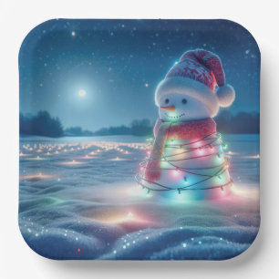 Assiettes En Carton Snowman Tangé Dans Les Lumières De Noël