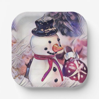 Assiettes En Carton Snowman vintage dans le dessin de neige