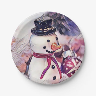 Assiettes En Carton Snowman vintage dans le dessin de neige