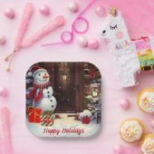 Assiettes En Carton Snowman Vintage Noël Scène (Fête)