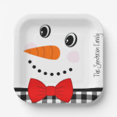 Assiettes En Carton Snowman Visage Rouge Bowtie noir Buffalo plaqué (Recto)