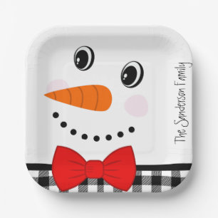 Assiettes En Carton Snowman Visage Rouge Bowtie noir Buffalo plaqué