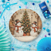 Assiettes En Carton Snowmans et sapin de Noël rétro (Fête)