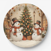 Assiettes En Carton Snowmans et sapin de Noël rétro (Devant)