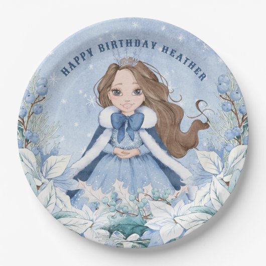 Assiettes En Carton SnowWinter Brunette Princesse Anniversaire (Devant)
