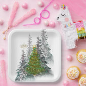 Assiettes En Carton Snowy Forest Christmas Tree paper plates (Fête)