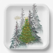 Assiettes En Carton Snowy Forest Christmas Tree paper plates (Recto)