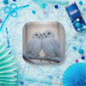 Assiettes En Carton Snowy Owls On a Winter Branch (Fête)