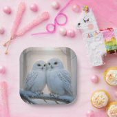 Assiettes En Carton Snowy Owls On a Winter Branch (Fête)