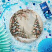 Assiettes En Carton Snowy Scene with Christmas Trees and Pink Roses (Fête)