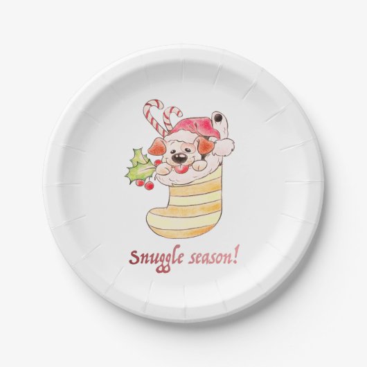 Assiettes En Carton Snuggle Season Puppy in Stocking (Devant)