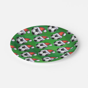 Assiettes En Carton Soccer Ball Santa Hat Motif sur Vert