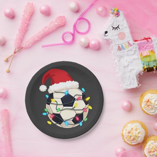 Assiettes En Carton Soccer enveloppé dans les lumières de Noël Joueur (Fête)