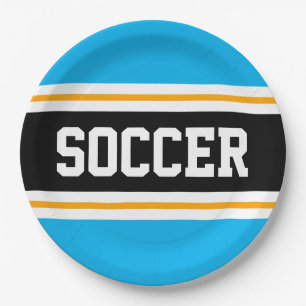 Assiettes En Carton SOCCER Fun Sky Blue Black Yellow Racing Stripes