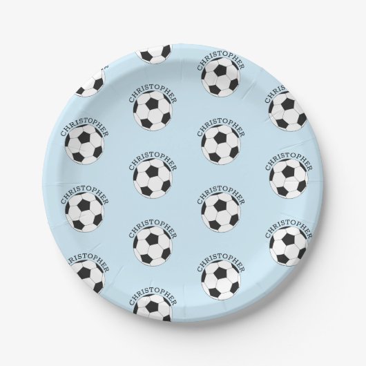 Assiettes En Carton Soccer Kids Party Modern Nom Motif (Devant)