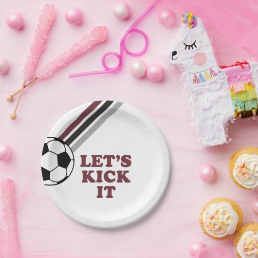 Assiettes En Carton Soccer Maroon Stripes On le frappe Anniversaire (Fête)