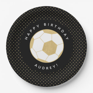 Assiettes En Carton Soccer Party Nom personnalisé Black Gold