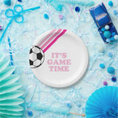 Assiettes En Carton Soccer Pink Stripes Jeu Heure Anniversaire (Fête)