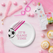 Assiettes En Carton Soccer Pink Stripes Jeu Heure Anniversaire (Fête)