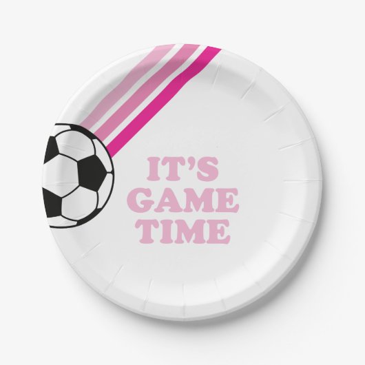 Assiettes En Carton Soccer Pink Stripes Jeu Heure Anniversaire (Devant)