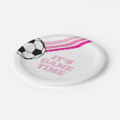 Assiettes En Carton Soccer Pink Stripes Jeu Heure Anniversaire (Angle)