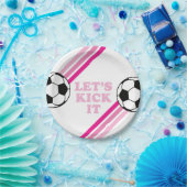 Assiettes En Carton Soccer Pink Stripes On le frappe Anniversaire (Fête)