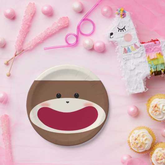 Assiettes En Carton Sock Monkey Smile (Garçon) (Fête)