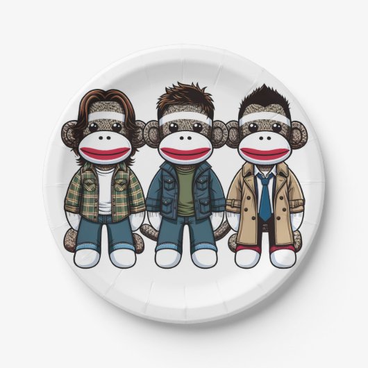 Assiettes En Carton SockMonkey Hunter Brothers et leur Angel Friend (Devant)
