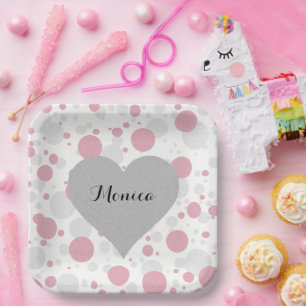 Assiettes En Carton Soeur Coeur rose Fête des mariées Pois