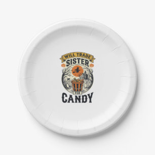 Assiettes En Carton Sœur d'Halloween échangera contre des bonbons Vint