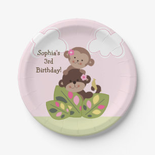 Assiettes En Carton Soeurs de singe personnalisées Plaques de fête d