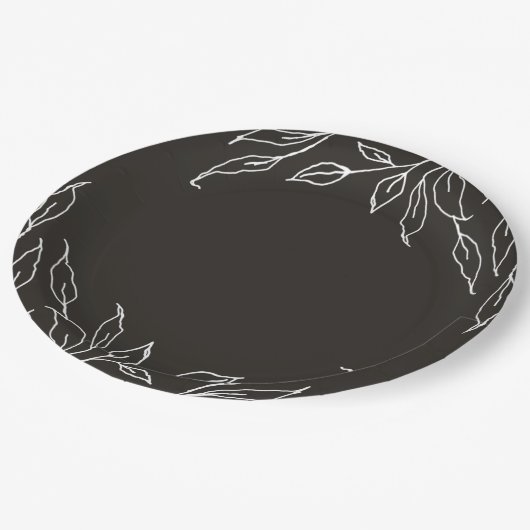 Assiettes En Carton Soft Black Leaf Motif Thanksgiving Party (Angle)