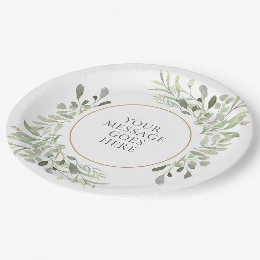 Assiettes En Carton Soft Greenery Feuilles (Angle)