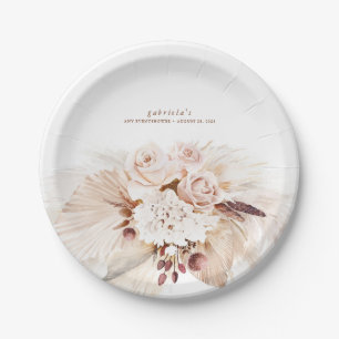 Assiettes En Carton Soft Pastel Pampas Grass et Fleurs Boho