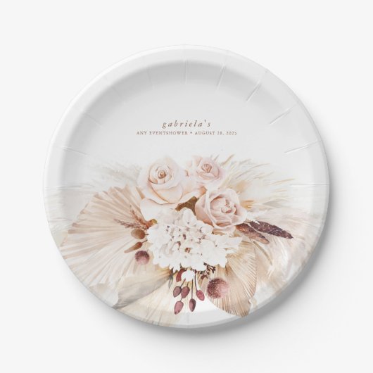 Assiettes En Carton Soft Pastel Pampas Grass et Fleurs Boho (Devant)