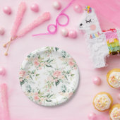Assiettes En Carton Soft Pastel Rose Rose Flower Motif (Fête)