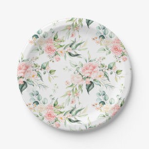 Assiettes En Carton Soft Pastel Rose Rose Flower Motif