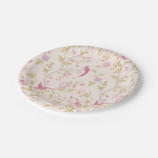 Assiettes En Carton Soft Rose Oriental Birds Design Party (Angle)