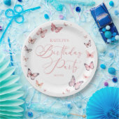 Assiettes En Carton Soft rose papillon fête d'anniversaire (Fête)