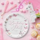 Assiettes En Carton Soft rose papillon fête d'anniversaire (Fête)