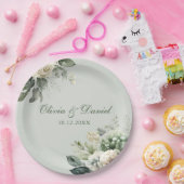 Assiettes En Carton Soft Sage Green Floral Paper Plate (Fête)