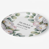 Assiettes En Carton Soft White Peony with Eucalyptus Leaves Wedding (Angle)
