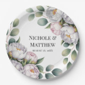 Assiettes En Carton Soft White Peony with Eucalyptus Leaves Wedding (Devant)