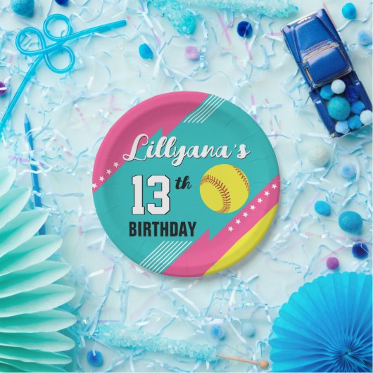 Assiettes En Carton Softball rose Turquoise Jaune fête d'anniversaire, (Fête)