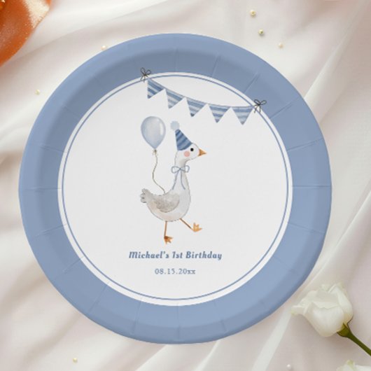 Assiettes En Carton Soie Goose Blue Boy fête d'anniversaire