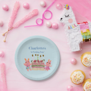 Assiettes En Carton Soignée Berry Sweet Bunny Blue Anniversaire de enf