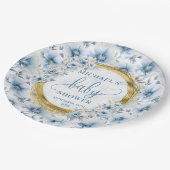 Assiettes En Carton Soignée pastel bleu fleurs or boho douche party (Angle)