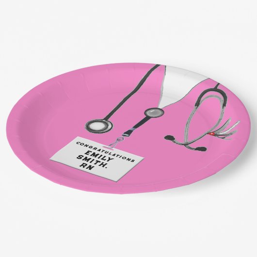 Assiettes En Carton Soins infirmiers fête de graduation rose (Angle)