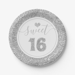 Assiettes En Carton Soirée 16 Parties scintillant d'argent Faux fête