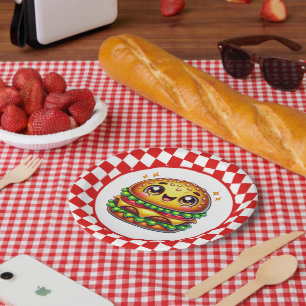 Assiettes En Carton Soirée amoureuse du Cute Hamburger